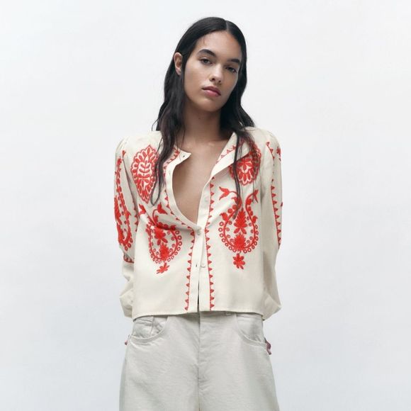 ZARA SHIRT WITH CONTRASTING EMBROIDERY - Picture 7 of 10